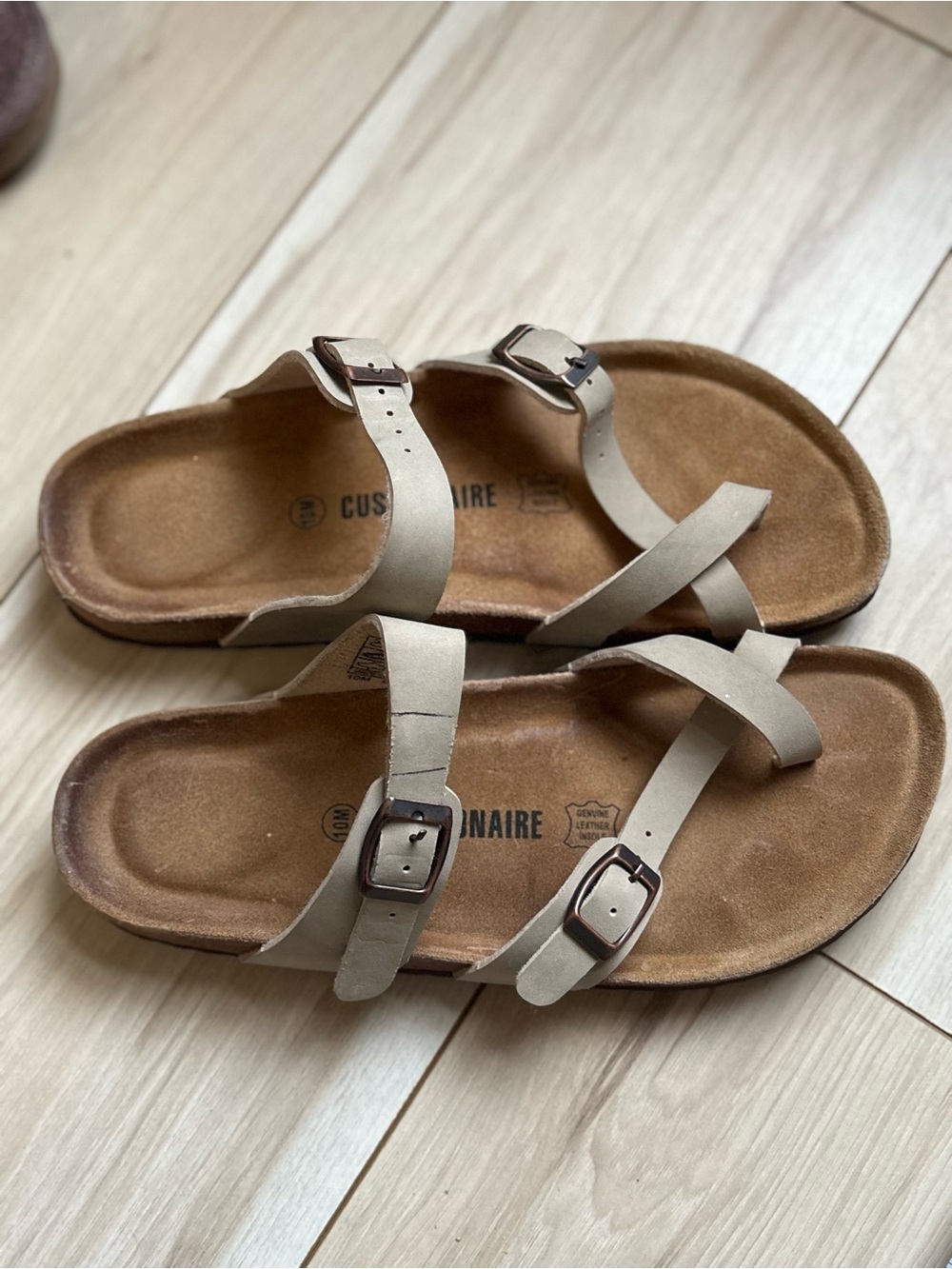 Women’s Double Strap Footbed Sandals Beige Taupe Size 10 Genuine Leather - Picture 5 of 5